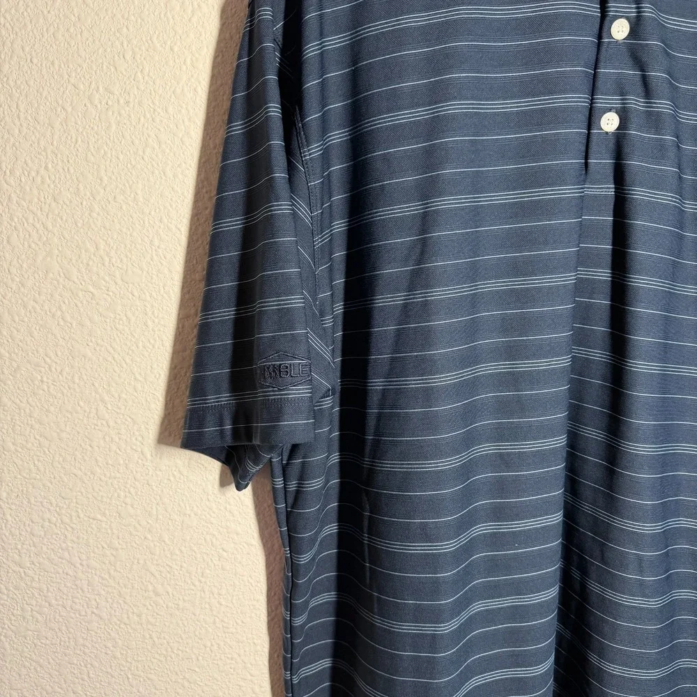 Nike Fit Dry Golf Polo Shirt Mens XL Navy‎ Blue Striped Logo Performance Tennis